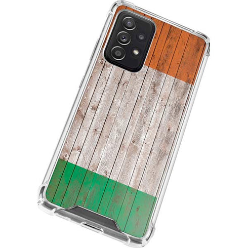 Ireland Flag Dark Wood Galaxy A72 5G Clear Case